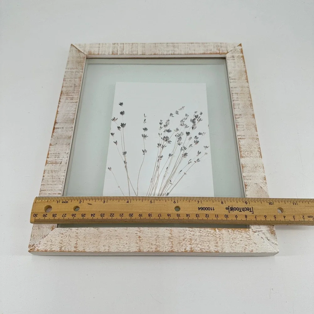 Distressed White Wood Picture Frame with Botanical Lavender Print Farmhouse Art